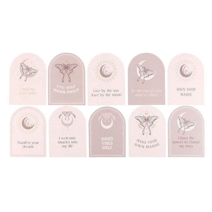 Luna Moth Affirmation Cards with Wooden Stand – Manifest Positivity & Growth