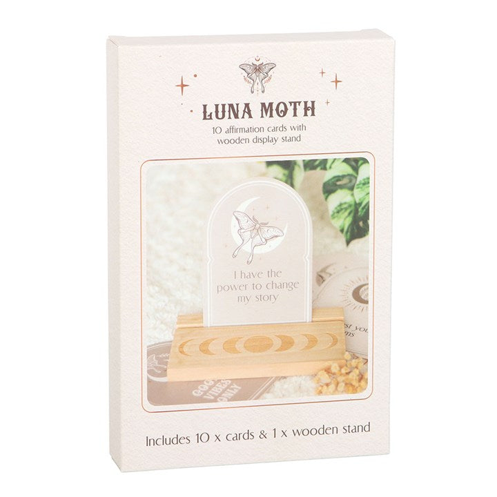 Luna Moth Affirmation Cards with Wooden Stand – Manifest Positivity & Growth