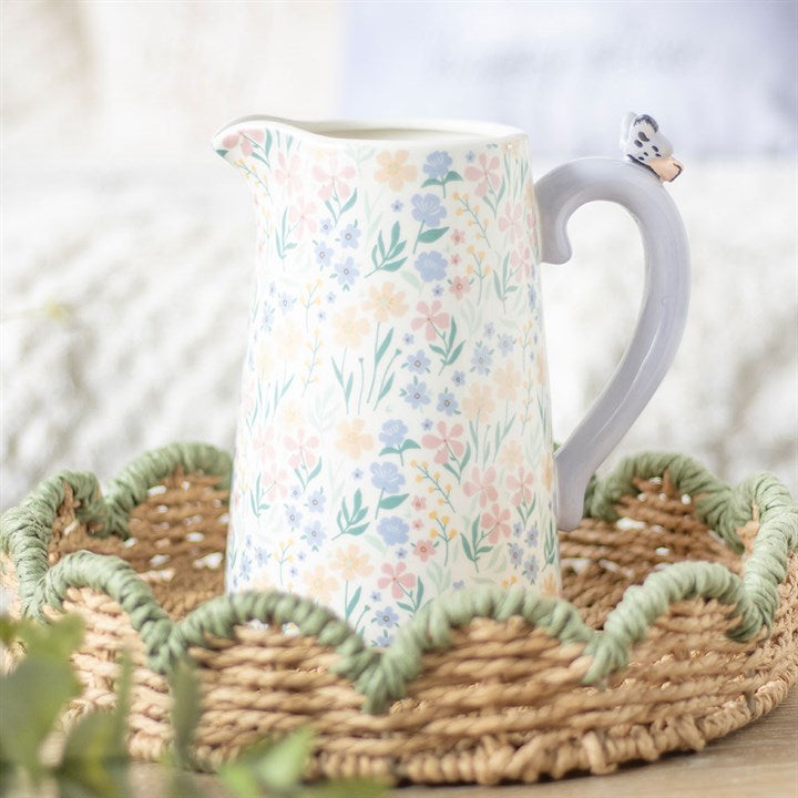 Spring Blossom Ceramic Flower Jug with Butterfly