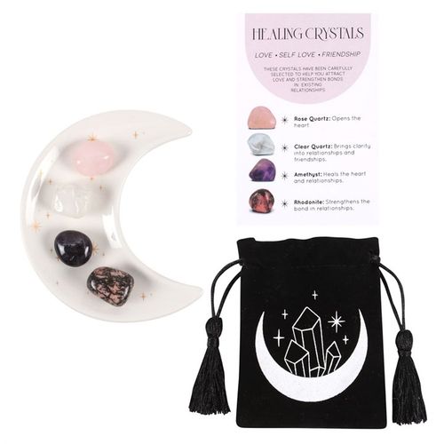 Love Healing Crystal Set with Crescent Moon Trinket Dish