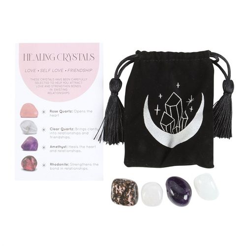 Love Healing Crystal Set with Crescent Moon Trinket Dish