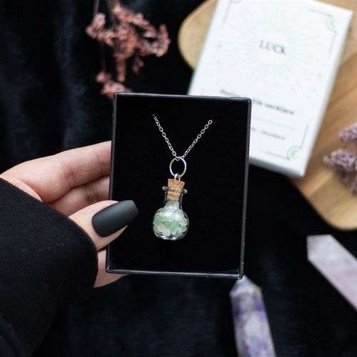 Fortune Charm – Green Aventurine Potion Bottle Necklace