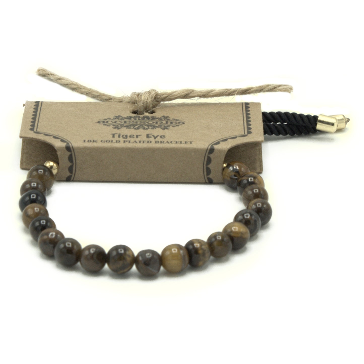 Ares – 18K Gold Plated Tiger’s Eye Black String Bracelet