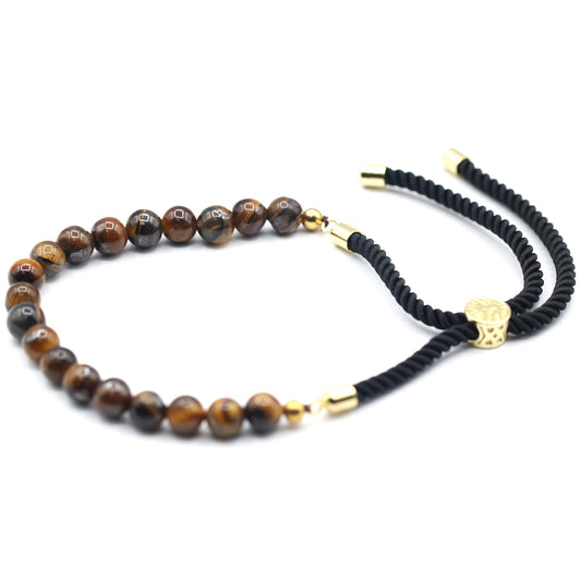 Ares – 18K Gold Plated Tiger’s Eye Black String Bracelet