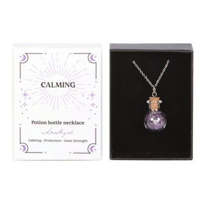 Mystic Calm – Amethyst Crystal Potion Bottle Necklace