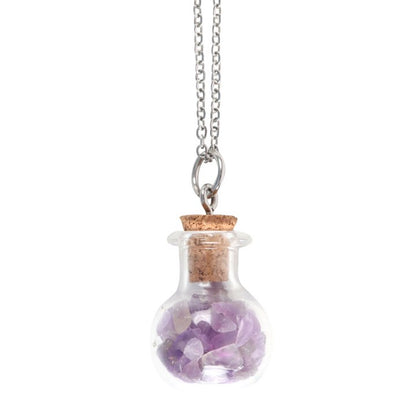 Mystic Calm – Amethyst Crystal Potion Bottle Necklace