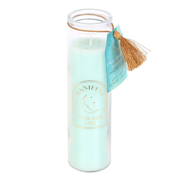 Manifest Clarity – White Sage & Clear Quartz Tube Candle