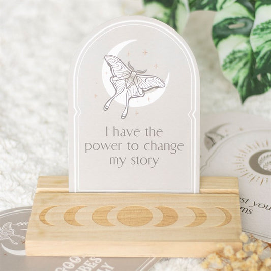 Luna Moth Affirmation Cards with Wooden Stand – Manifest Positivity & Growth