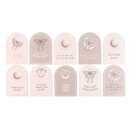 Luna Moth Affirmation Cards with Wooden Stand – Manifest Positivity & Growth