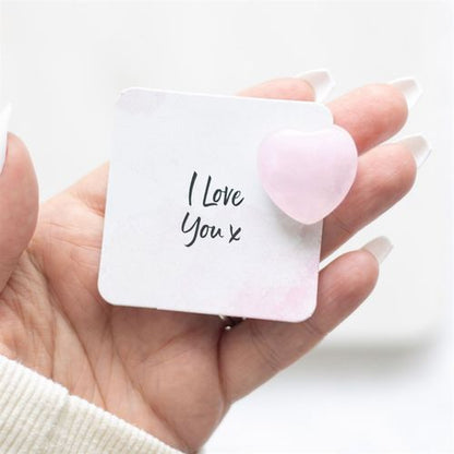 "I Love You" – Rose Quartz Crystal Heart in a Bag