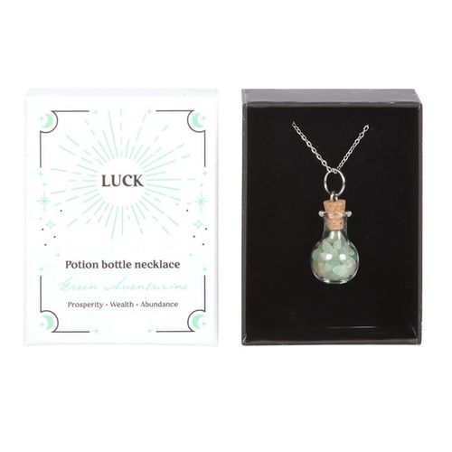 Fortune Charm – Green Aventurine Potion Bottle Necklace