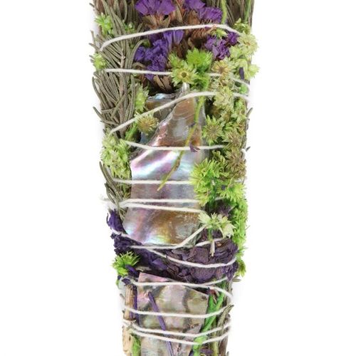 6in Rosemary, Lavender & Abalone Smudge Wand