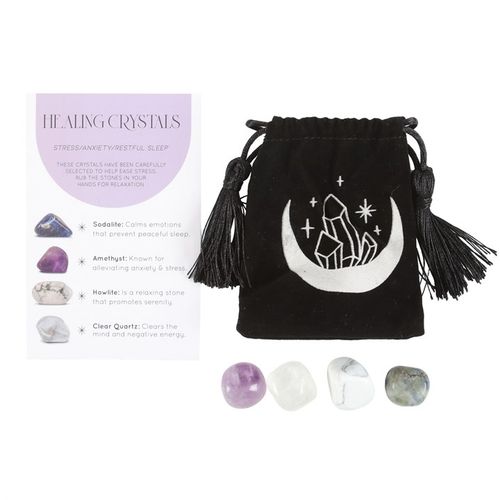 Stress Healing Crystal Set with Crescent Moon Trinket Dish