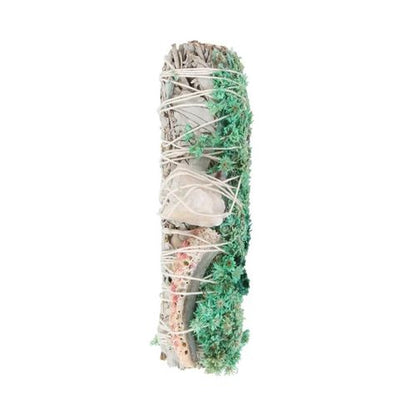 6in White Sage, Abalone & Quartz Smudge Wand