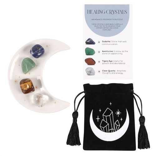 Success Healing Crystal Set with Crescent Moon Trinket Dish