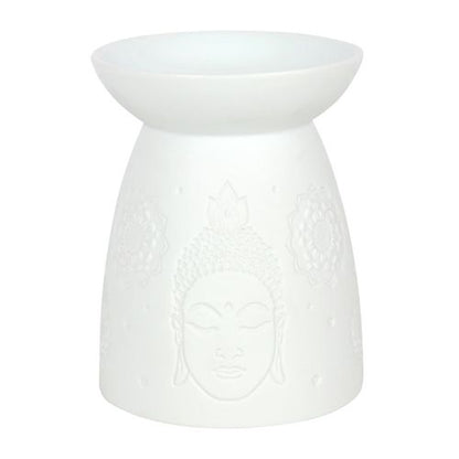 Tranquil Glow – White Ceramic Buddha Face Oil Burner & Wax Warmer