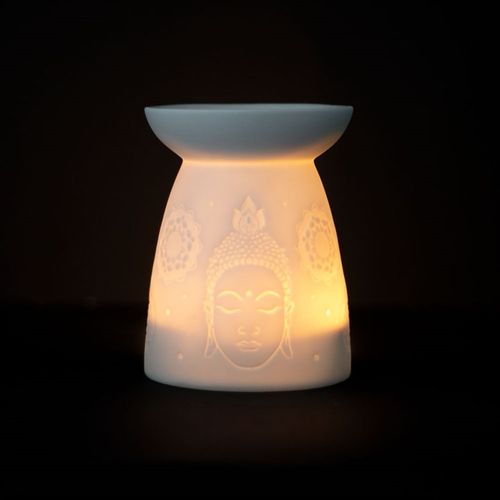 Tranquil Glow – White Ceramic Buddha Face Oil Burner & Wax Warmer