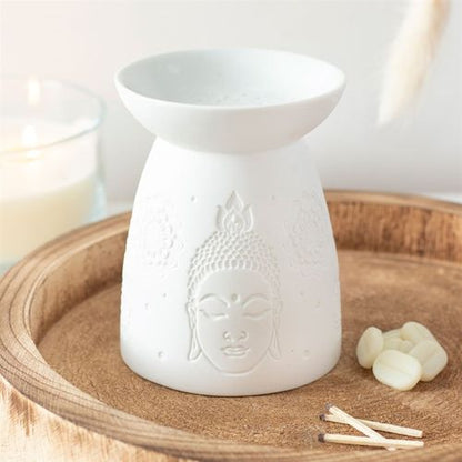 Tranquil Glow – White Ceramic Buddha Face Oil Burner & Wax Warmer