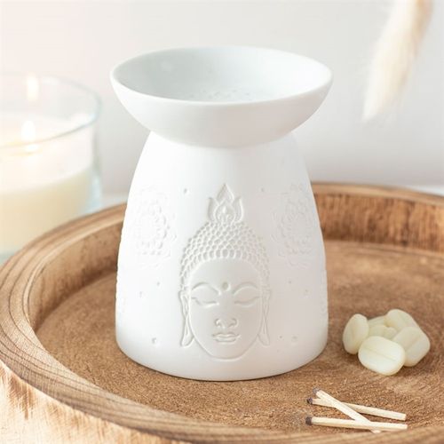 Tranquil Glow – White Ceramic Buddha Face Oil Burner & Wax Warmer