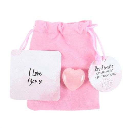 "I Love You" – Rose Quartz Crystal Heart in a Bag